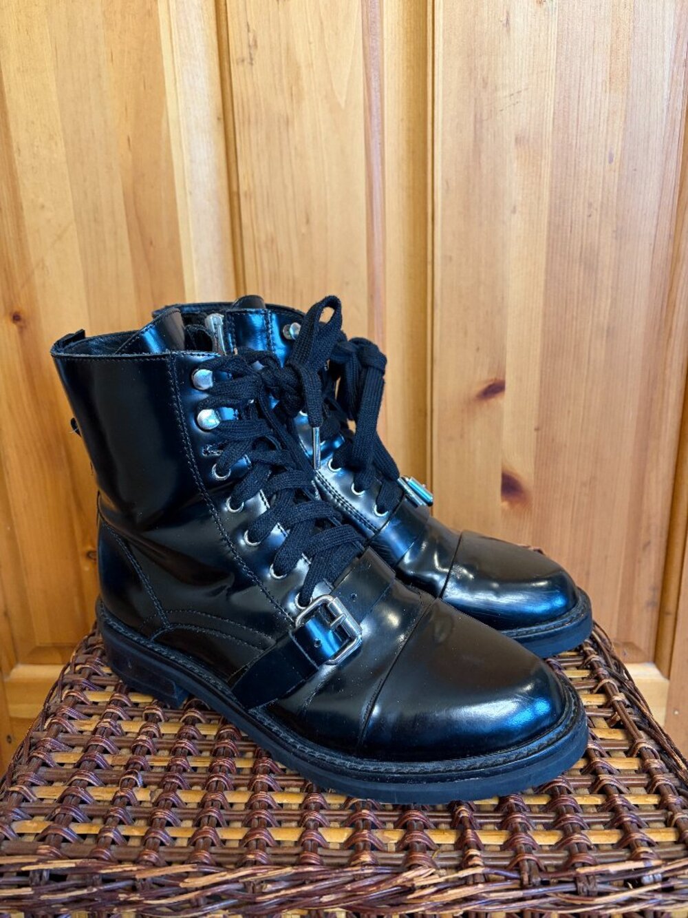 All Saints Donita Combat Boots Black Leather Women’s EU 39 Lace Up Ankle Boots